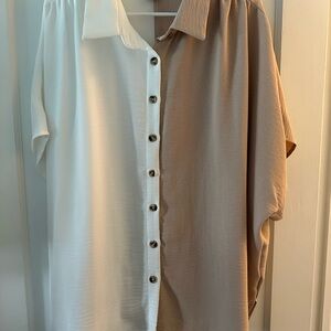 SHEIN Two-Tone White and Tan Button Down Shirt